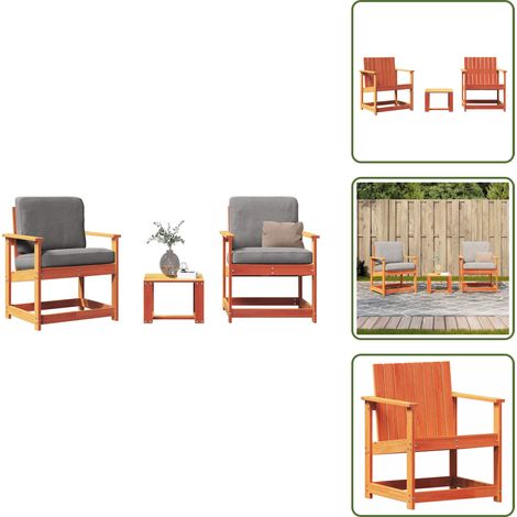 The Living Store Salon de jardin 3 pcs cire marron bois de pin massif - Salon De Jardin - Mobilier Extérieur - Table De Jardin - Chaises De Jardin - Bois De Pin (1/5)