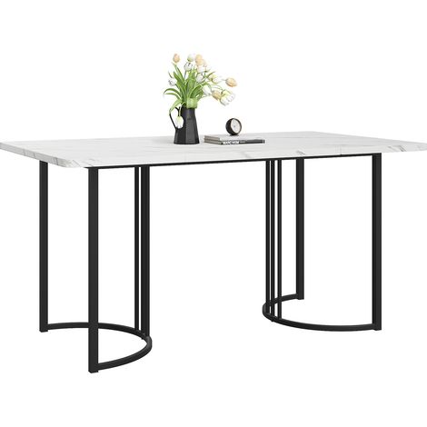 Table à manger rectangulaire 140 x 80 cm effet marbre, plateau MDF, pieds métal réglables, style moderne pour cuisine, salon et bureau CHICFURN (1/5)