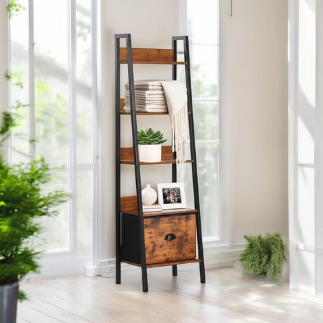 Étagère d'Entrée, Meuble à 5 Niveaux, Rangement avec Tiroirs en Non-Tissé, Design Moderne, Bois et Métal, pour Petits Espaces, 42 x 29 x 141cm (1/5)