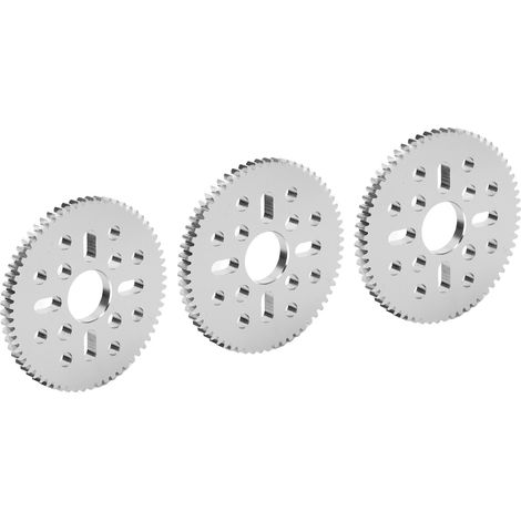 Jeu de 3 engrenages cylindriques à denture droite, 4 trous longs, 12 trous ronds, module de 0,8 mm, alésage central de 14 mm, épaisseur de 4 mm, 4312-0414-0064 (1/5)