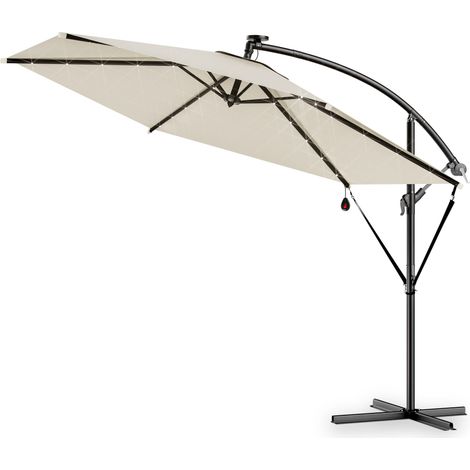 KINGSLEEVE® Parasol 3m/3.5m Aluminium Cantilever Garden Parasol with LED Solar Lights, Cover, UV SPF 80+ 300cm Sun Umbrella for Garden Tiltable, Crank Handle Patio Umbrella Sun Shade Haiti/Mali Crea (1/10)