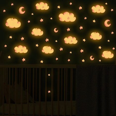 Pezzo di stelle luminose Adesivi luminosi Stelle e nuvole Adesivi murali per camerette per bambini e stanze per neonati Rosa (1/5)