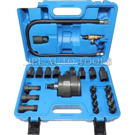 Kit d'extraction et d'injection pneumatique, construction en acier, pression d'entrée 5-8 bars, large compatibilité avec les injecteurs diesel, comprend plusieurs tailles d'adaptateurs, kit tout-en-un (1/5)