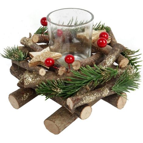 Décoration de Noël, centre de table avec bougie et baies de sorbier, 16 cm (1/3)