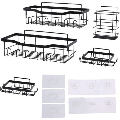 Étagère de douche murale en acier au carbone, support flottant, hauteur réglable pour salle de bain, rangement de cuisine, 5 pièces (1/5)