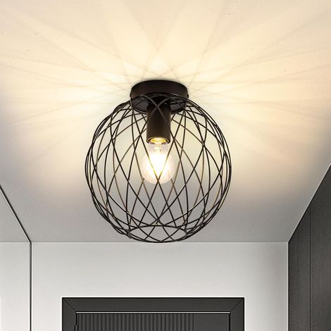 ZMH Plafonnier Plafonnier Industriel Noir - Lampe de Couloir Vintage Rond E27 1 Abat-Jour Flamme Rétro Métal Lampe de Salon Cage Grille Couloirs Cuisine Chambre Diamètre 20 cm (1/5)