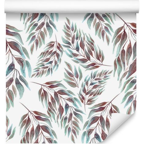 Papel pintado con hojas, ramas y acuarela para salón y dormitorio, 50x1000 cm. (1/5)