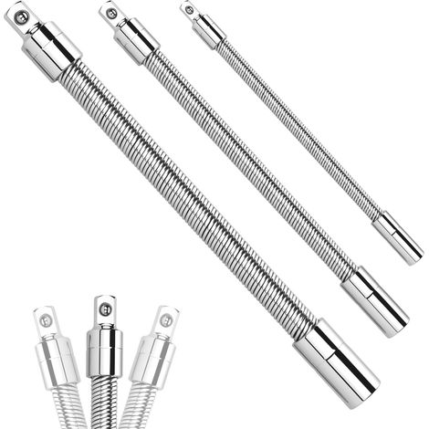 Lot de 3 rallonges de douilles flexibles 1/2, 3/8, 1/4", arbre flexible pour réparations automobiles, visseuse sans fil (1/5)
