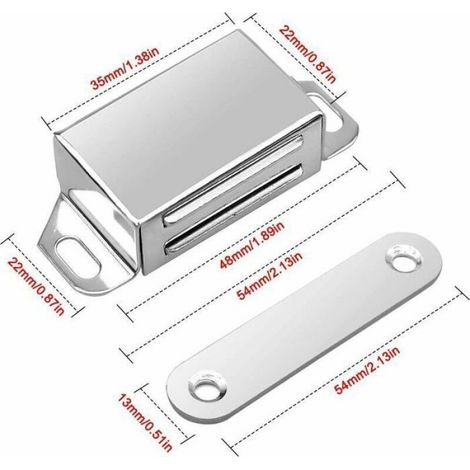 4 pièces Aimant porte placard, Acier inoxydable, Puissant 10 kg, Verrou de porte avec vis, Armoire et meubles (1/4)