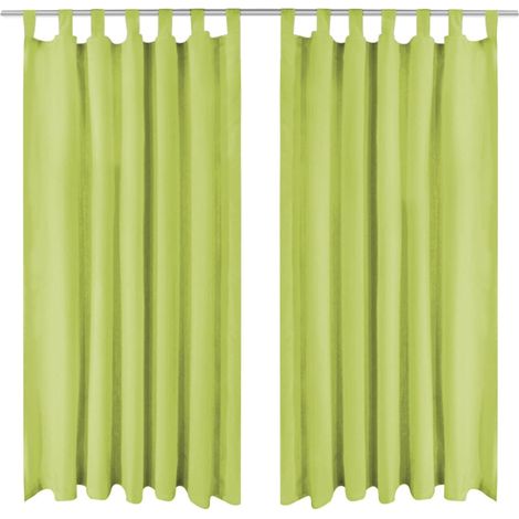 Rideaux en micro-satin, 2 pièces avec passants, 140 × 225 cm, verts