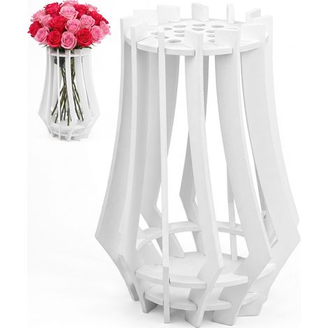 Vases en bois pour fleurs - Ensemble de vases en bois pour roses - Vase pour bouquet de fleurs - Puzzle en bois - Support à fleurs (blanc) (1/5)