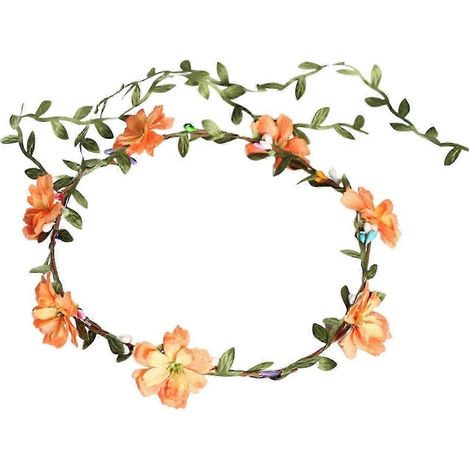 Guirlande de fleurs et feuilles vertes pour coiffe de mariée, ornée de rubans, pour mariage-Dark orange