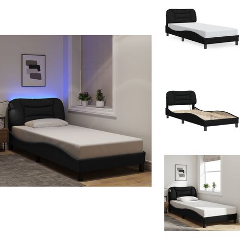 Cadre de lit avec LED sans matelas noir 90x200 cm tissu - Lit Plateforme - Lit Design - Cadre Lit Double - Luminaire Led - Éclairage Chambre (1/5)