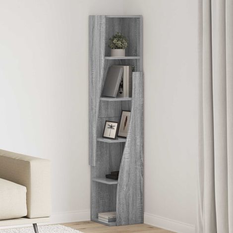 Meuble d’angle 5 étagères en bois d’ingénierie gris sonoma, 27,5 x 27 x 140 cm - PANGIVO (1/5)