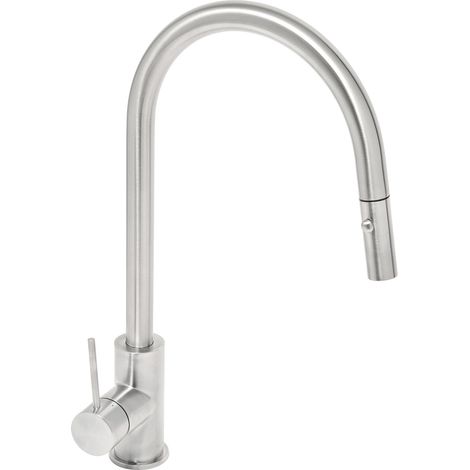 Swiss Aqua Technologies Aurum Einhebel-Spültischmischer mit Standfuß 44 cm mit herausziehbarer 2-Strahl-Brause, Edelstahl (SATBAUR286NRZ)