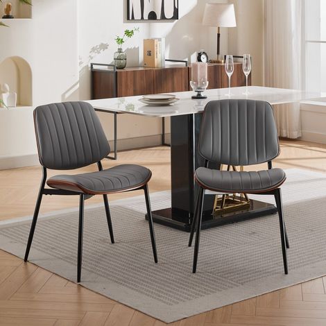 Pack de 2 sillas de comedor 57x48x83 cm en PU gris, patas ajustables FloraGrace (1/5)