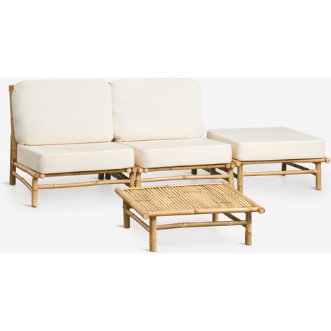 Ensemble de jardin avec canapé modulaire 2 pièces, pouf et table basse carrée 75x75 cm en bambou Isendra SKLUM (1/5)