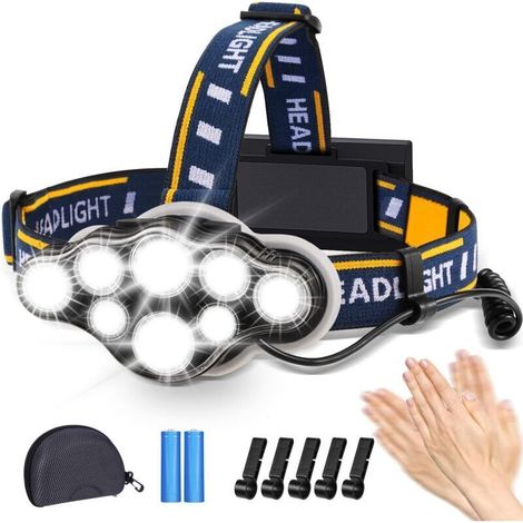Wiederaufladbare LED-Stirnlampe, extrem leistungsstark mit 8 LEDs und 18.000 Lumen, wasserdicht und leicht, ideal für Camping, Angeln, Höhlenforschung, Joggen und Wandern.