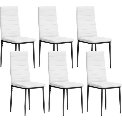 Lot de 6 chaises blanches en lin synthétique avec dossier haut et métal, 41x50x97 cm, élégance pour grande table salle (1/5)