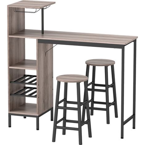Juego de mesa de bar, almacenamiento, botelleros, taburetes, gris (1/5)