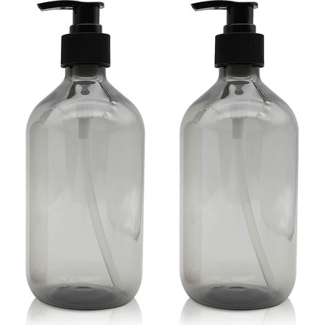 2 Pièces Distributeur de Savon 500 ML, Flacons Vides à Pompe à Pression Vide en Plastique, Rechargeable pour huiles essentielles, lotions, shampooing, après-shampoing (Gris) (1/3)
