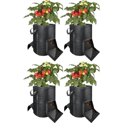 Lot de 4 sacs de culture en feutre avec fenêtre de récolte et poignées, sacs de plantation réutilisable, pour pommes de terre, tomates et légumes, jardin, balcon, et terrasse - 38 L (1/5)