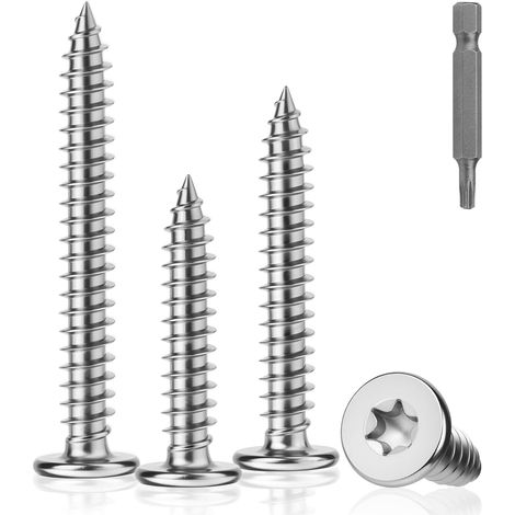 80 Pièces Vis Bois Tete Plate M3x16mm Vis Torx Autotaraudeuses à Tête Plate Inox 304 EntièRement Fileté pour Bricolage, Ingénierie, Menuisiers ou Fixations de Meubles (1/5)