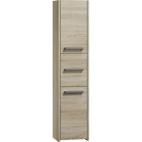 CDF Badschrank S43  Farbe: Eiche Sonoma  Moderner Badezimmerschrank  Ablagefläche  Geräumige Einlegeböden  Türen  Einfache Montage (1/3)