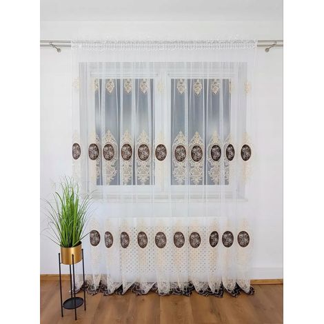 Tenda ricamata in velluto - marrone 400x250 cm (1/5)