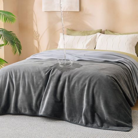 Couverture Imperméable Douillette 218x274 cm Polaire Double Face Antidérapante Lavable pour Chien, Canapé, Lit, Voiture, Extérieur, Matelas, Camping, Pique-Nique - Gris (1/5)