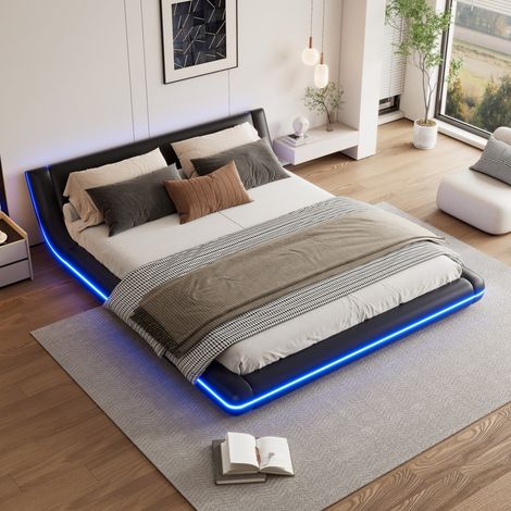 letto letto matrimoniale 160x200 con LED nero OKMYHOME
