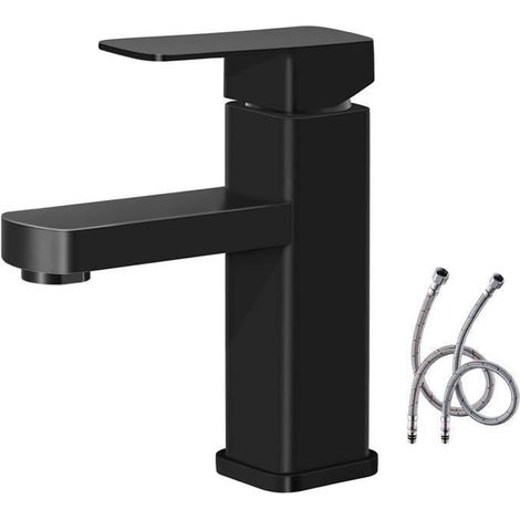 KLVGTIFS PU - Robinet de lavabo noir moderne, robinet de lavabo en acier inoxydable, eau chaude et froide disponible,Lave Mains Démontable (1/4)
