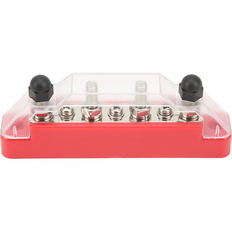 Bloc de distribution électrique 48V 150A, barre omnibus 7 voies avec couvercle, borne 4 pôles pour voiture, camping-car, bateau - Rouge (1/5)