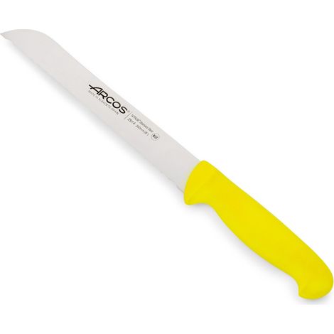 Coltello panero(perlato) Arcos Colore - Prof 291400  acciaio inox Nitrum e mango polipropilene ergonomico giallo e lama 20 cm, coperchio del display