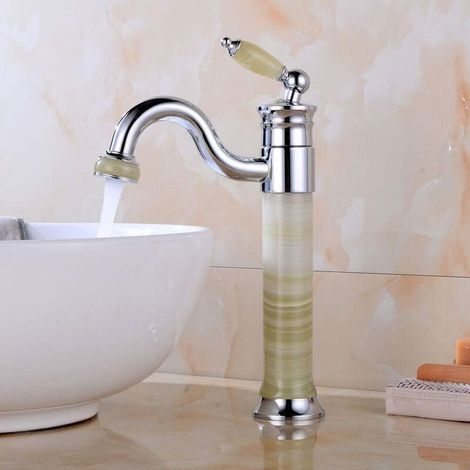 Klassischer Waschtischarmatur aus antikem Messing, Jade-Finish, Einlochmontage, Einhebelmischer für Warm- und Kaltwasser – 30 cm (1/5)