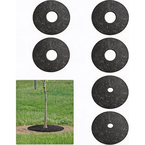 Anneau paillage arbre caoutchouc lot 6 51/61cm anti-mauvaises herbes perméable protection racine (1/5)
