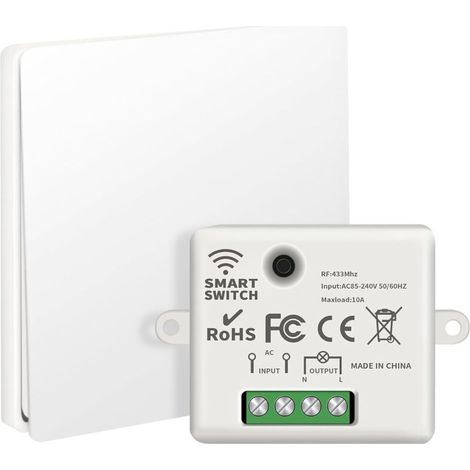 Aiperq Kit interrupteur sans fil sans Pile 10A 240V, interrupteur d'éclairage sans fil auto-alimenté et télécommande sans fil RF433 pour le contrôle à distance des lumières et des ap