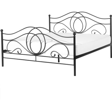 Cama de metal negra estructura somier de listones 160 x 200 cm cabecero romántico clásico boho Lyra