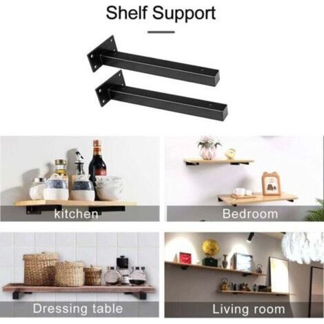 Kit de 4 supports muraux invisibles pour étagères suspendues – Longueur 15 cm, charge maximale 40 kg – Acier haute résistance avec finition noire mat (1/4)