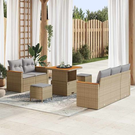 Conjunto de sofá de jardín con cojín Beige Poliratán vidaXL (1/5)