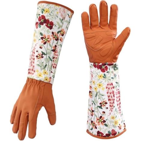 Serie de guantes de jardinería con protección contra espinas, Guantes largos con diseño de rosas, Talla unisex, Ideales para podar y jardinería (1/5)