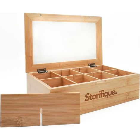 Scatola da tè in legno, organizer in bambù, 6 scomparti regolabili (1/3)