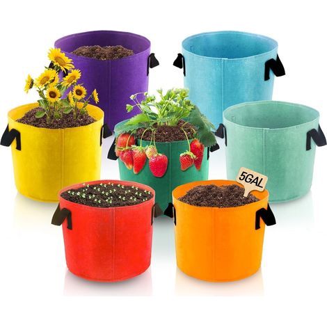 Stück 10-Gallonen-Pflanzsäcke, 7 Farben, verdickte, atmungsaktive Vliesstoff-Pflanzsäcke mit Wurzelbelüftung und Griff für Blumen, Gemüse und Obst (1/5)