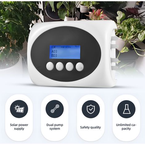 Ortviai Arrosoir Automatique Solaire Double Pompe SM-YT20 10 m, Écran LCD, Charge USB/Solaire, pour 15 pots
