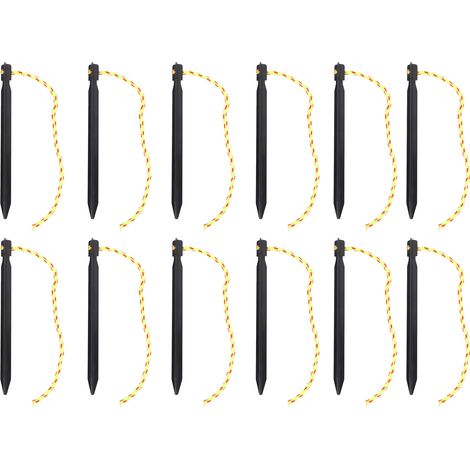 12 Piquets de tente en alliage d'aluminium triple arête, légers et solides, avec cordes de traction pour camping randonnée hamacs et tonnelle, noir (1/5)