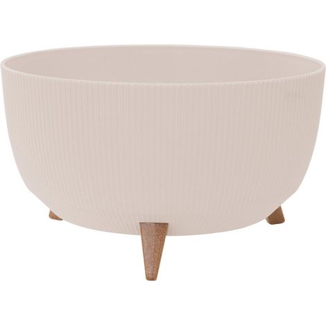 Pflanzgefäße OSLO STRIPE creme Streifenoptik, 47 x 26,5 cm Kunststoff/Holzfasern auf Füßen mit Einsatz