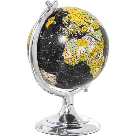 Globe Earth im brillanten Aluminium, Globus: Ø15 cm, schwarz 16x15x25 cm, Basi (1/3)