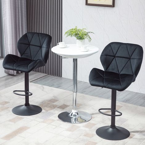 Ensemble de 2 tabourets de bar pivotants avec dossier, réglables en hauteur, style bistro, revêtement velours, sans accoudoirs, mousse, noir, 51,5 x 57,5 x 93-114,5 cm (1/5)