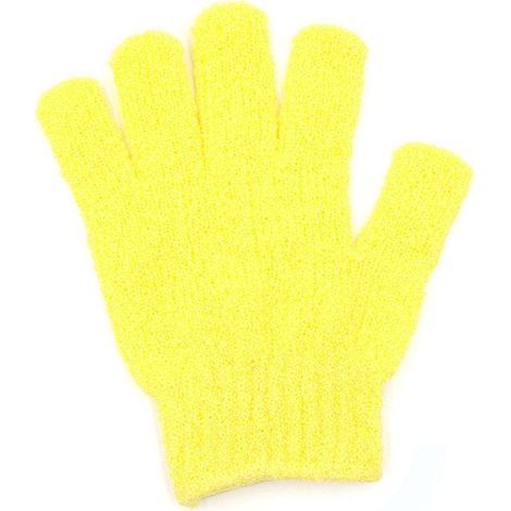 BelleRise – 5-Finger-Peelinghandschuh – Weiches, dickes Nylon – Für die tägliche Dusche – Gelb (1/5)