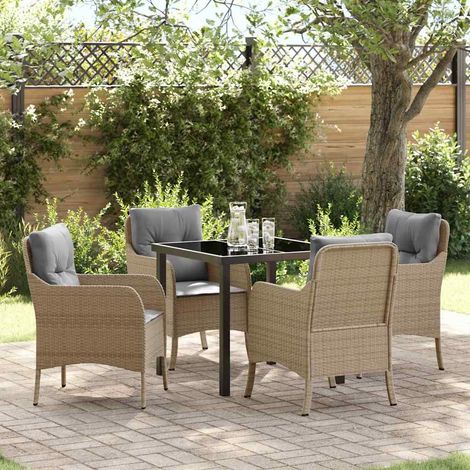 vidaXL Garten Essgruppe mit Kissen 5 pcs Beige Poly-Rattan (1/5)